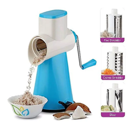 4 In 1 Multi-Functional Plastic Drum Rotary Vegetable Cutter, Shredder, Grater & Slicer